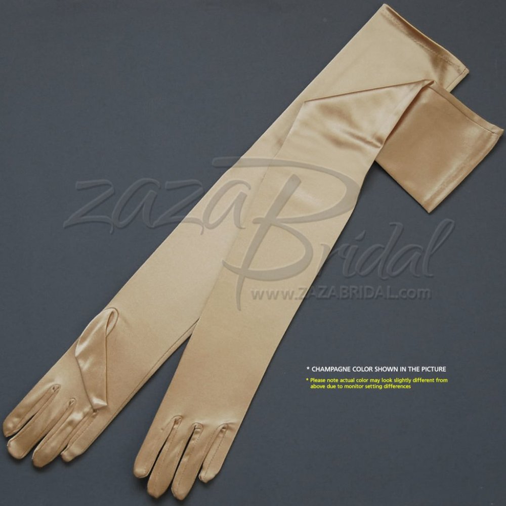 23.5″ Long Shiny Stretch Satin Dress Gloves Opera Length 16BL-Champagne